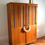 Wood and rattan wardrobe