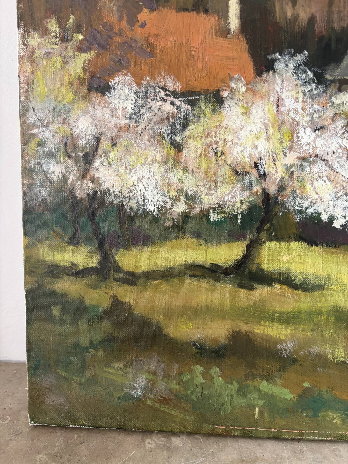 Le printemps au hameau, huile sur toile signé