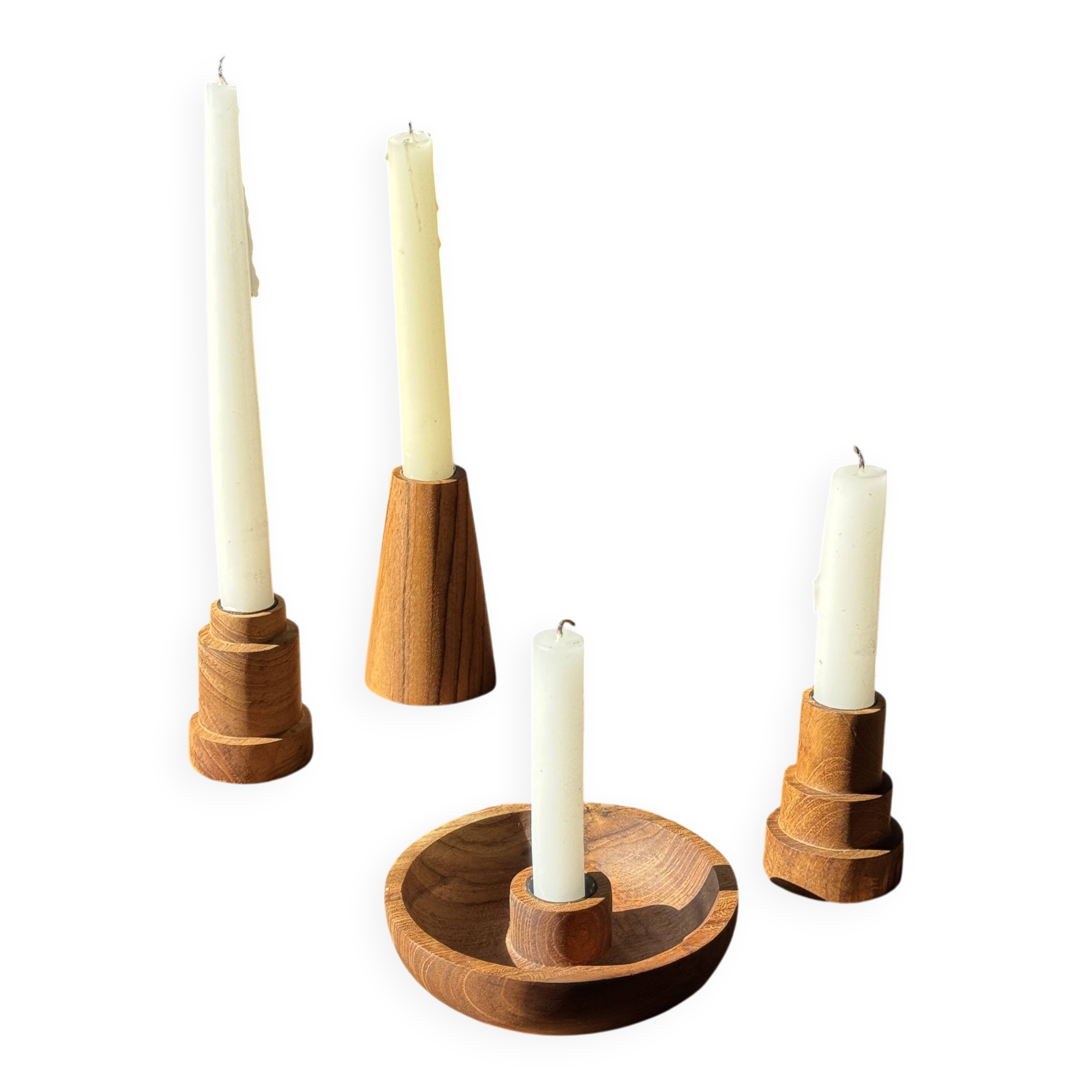 Circular teak monoxyle candle holder D12 H3