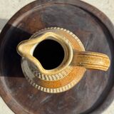 Vintage yellow stoneware carafe with beaded friezes Made in France H22