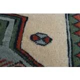 1960's Vintage Turkish Milas Handmade Wool Cotton Red Blue Area Rug 130x180