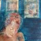 Tableau huile sur toile signé portrait femme « La Dessinatrice »