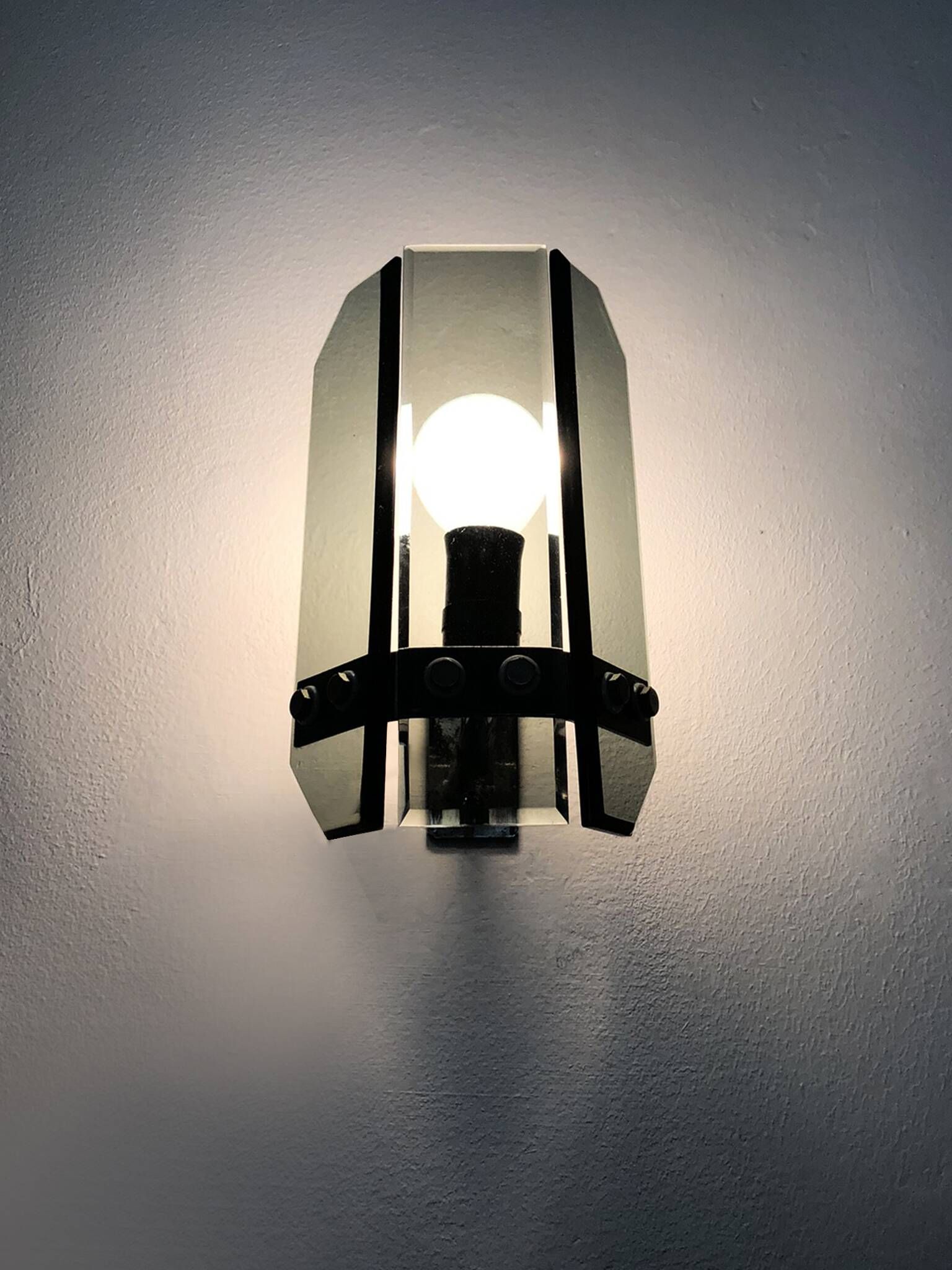 Pair of Italian wall lights in transparent blue-grey glass from the 70s