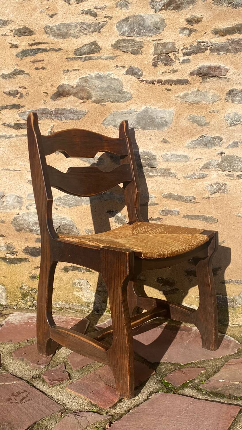 6 Guillerme and Chambron straw wood chairs