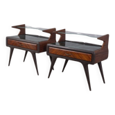 Paire de tables de chevet vintage des années 1950 en bois et verre, design italien