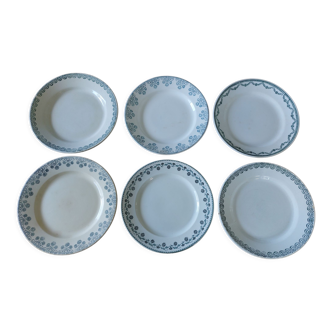 Set of 6 mismatched iron earth plates blue green tones