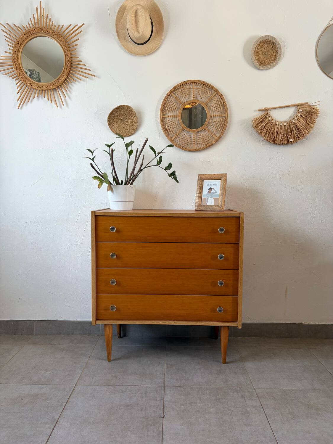 Vintage oak commode from the 1960s.