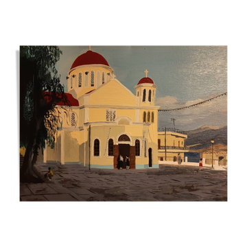 Oil on canvas depicting the Orthodox church of Sitia in Crete.
