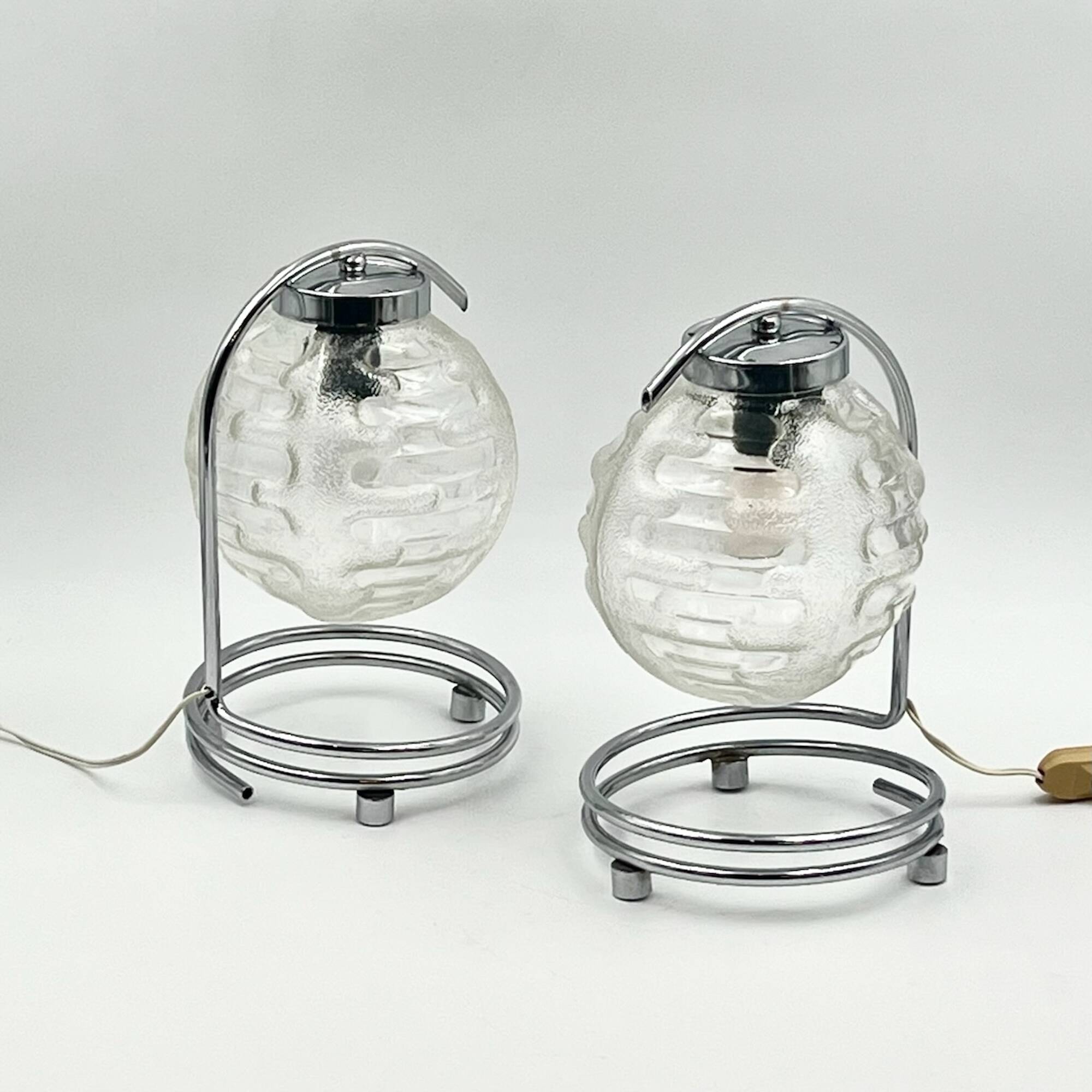 Stunning Pair of 70s Lamps in Chrome Metal and Crafted Glass Richard Essig Besigheim Design