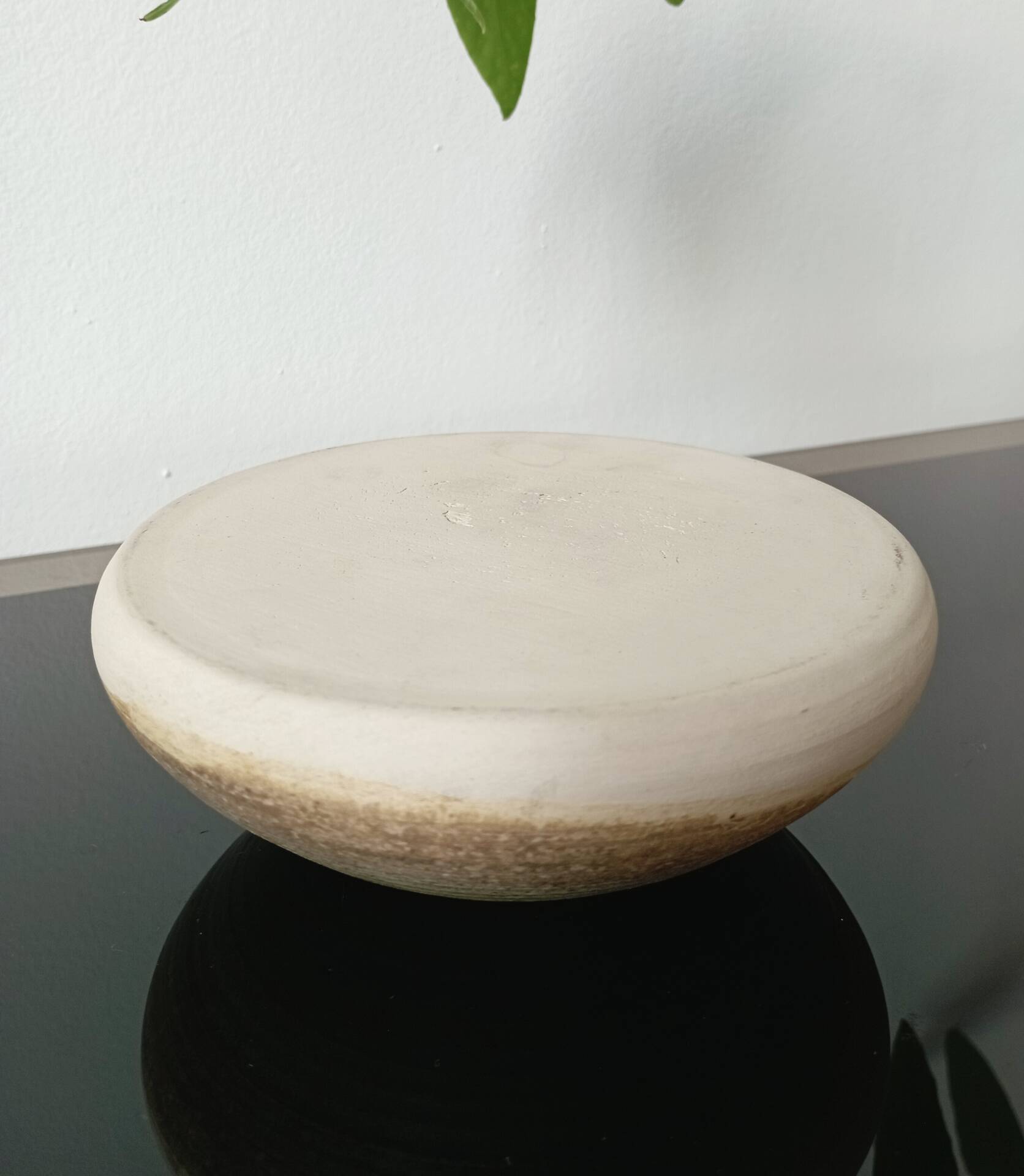 Vintage studio pottery signed - Variegated green and raw earth