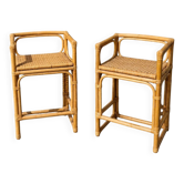 2 x tabouret en rotin / bambou / siège en osier / années 1970