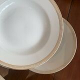 Lot of six soup plates, old, crockery, white, gilded