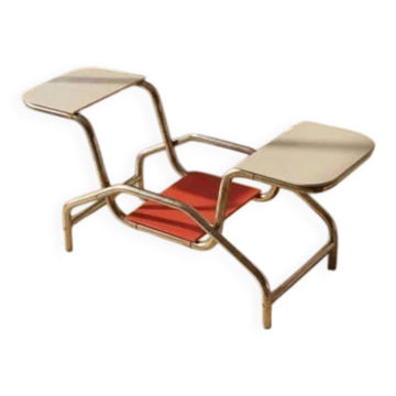 Bauhaus tubular steel flower stand with coloured glass shelves, mid-20th century, Czechoslovakia, 85 × 30 × 40 cm