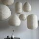 Small Japanese-style natural rattan and linen pendant light in the shape of a drop H40 D35