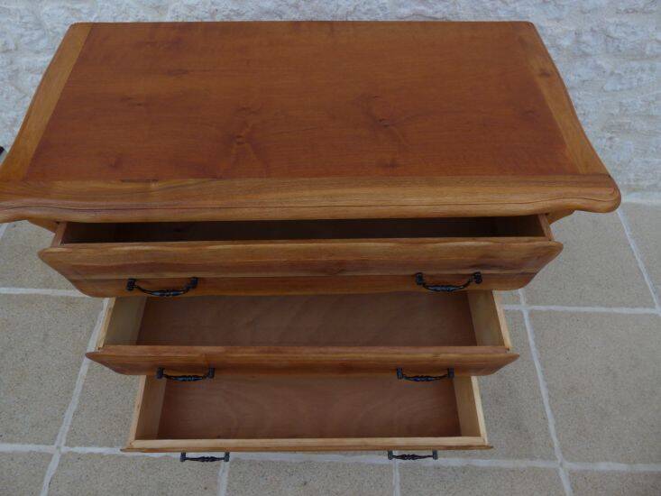 3-drawer solid natural wood chest of drawers with black handles - Completely restored