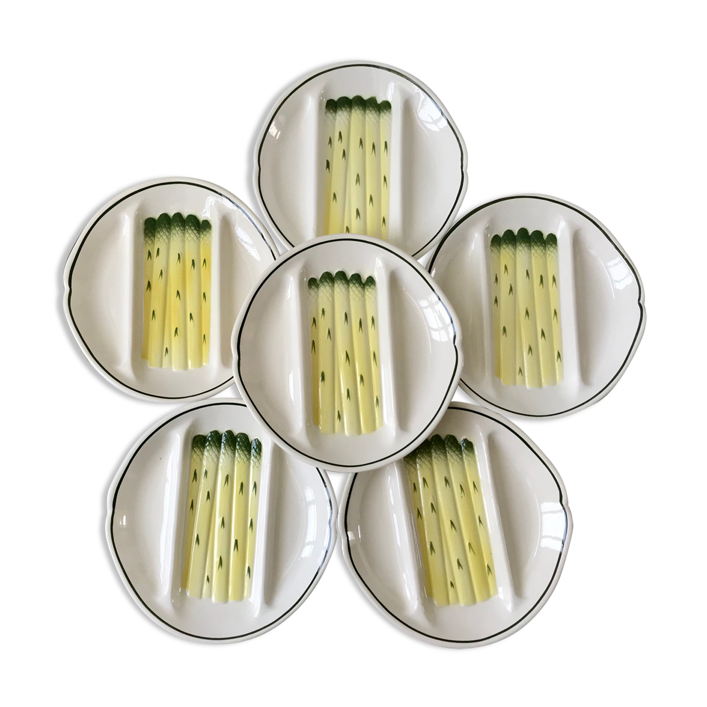 Set of 6 asparagus plates in salins slurry model Auxonne old