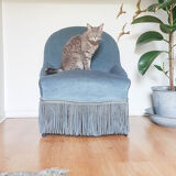 Velvet Ottoman Chair vintage toad velvet blue 70s