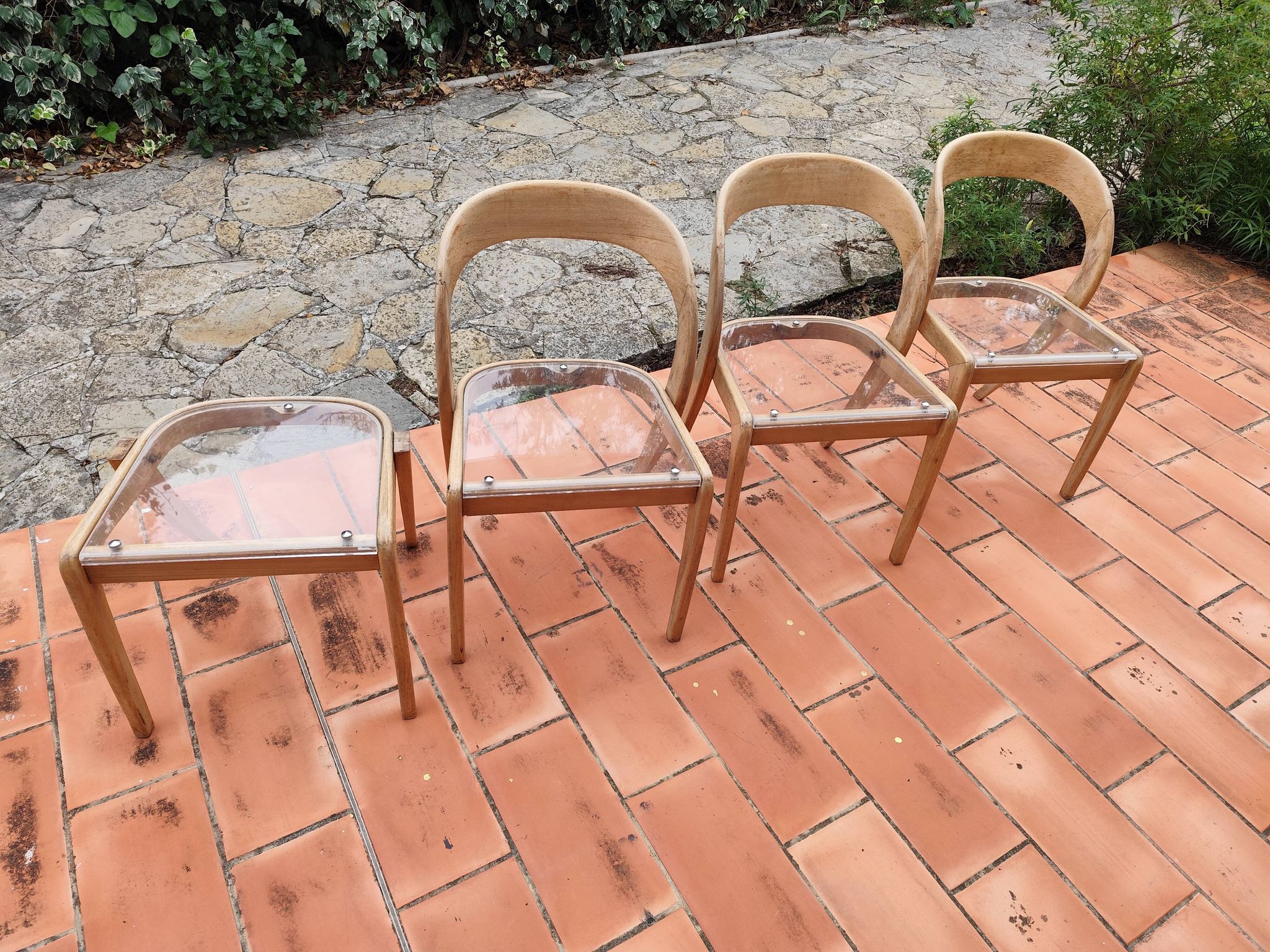 Set of 3 chairs + 1 stool baumann model gondole light oak reinterpreted