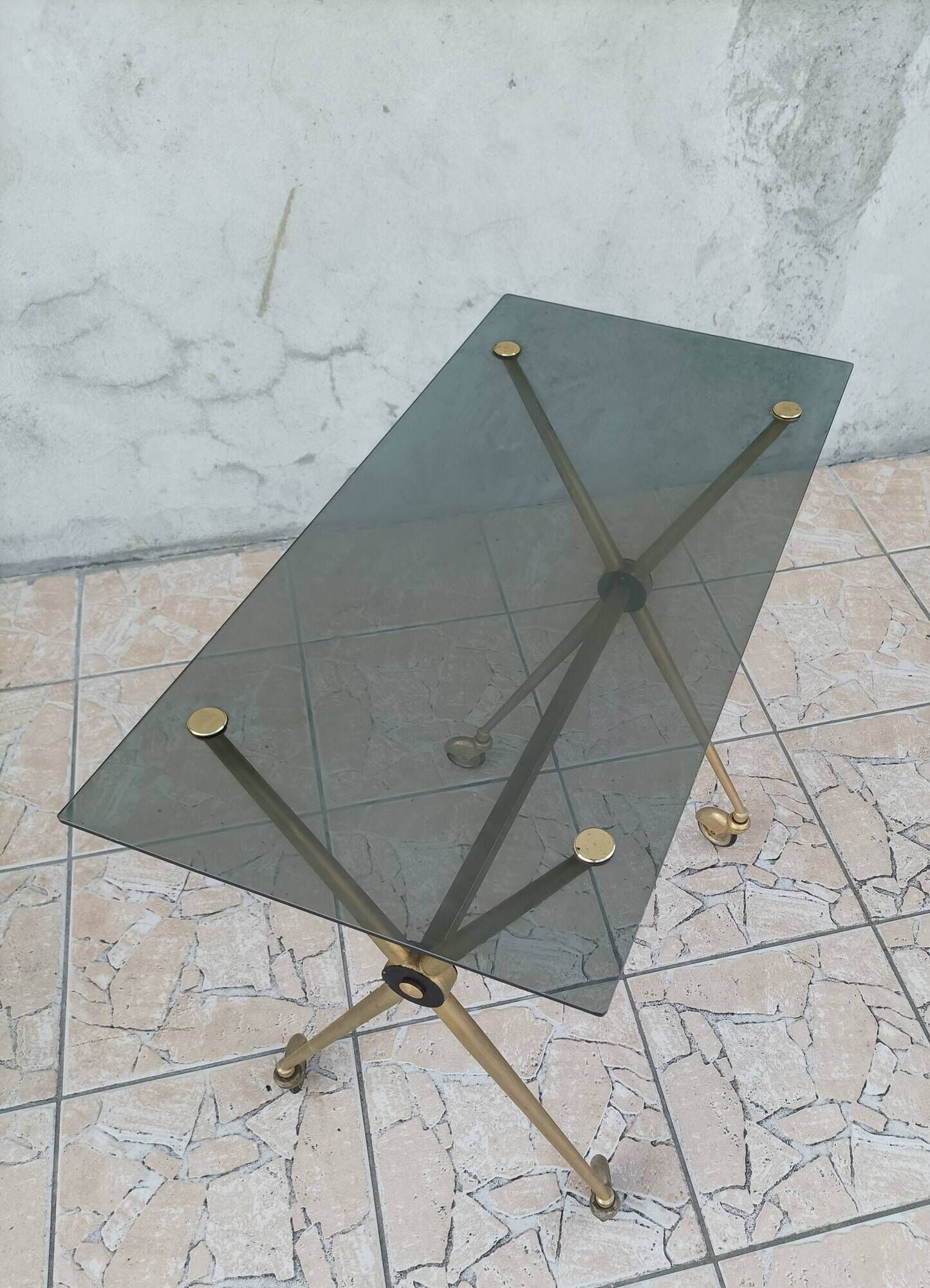 Vintage dessert trolley in brass and smoked glass 1960