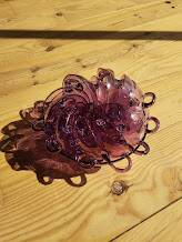 Rare amethyst blown glass cream service tripod - 13 pieces - Condition