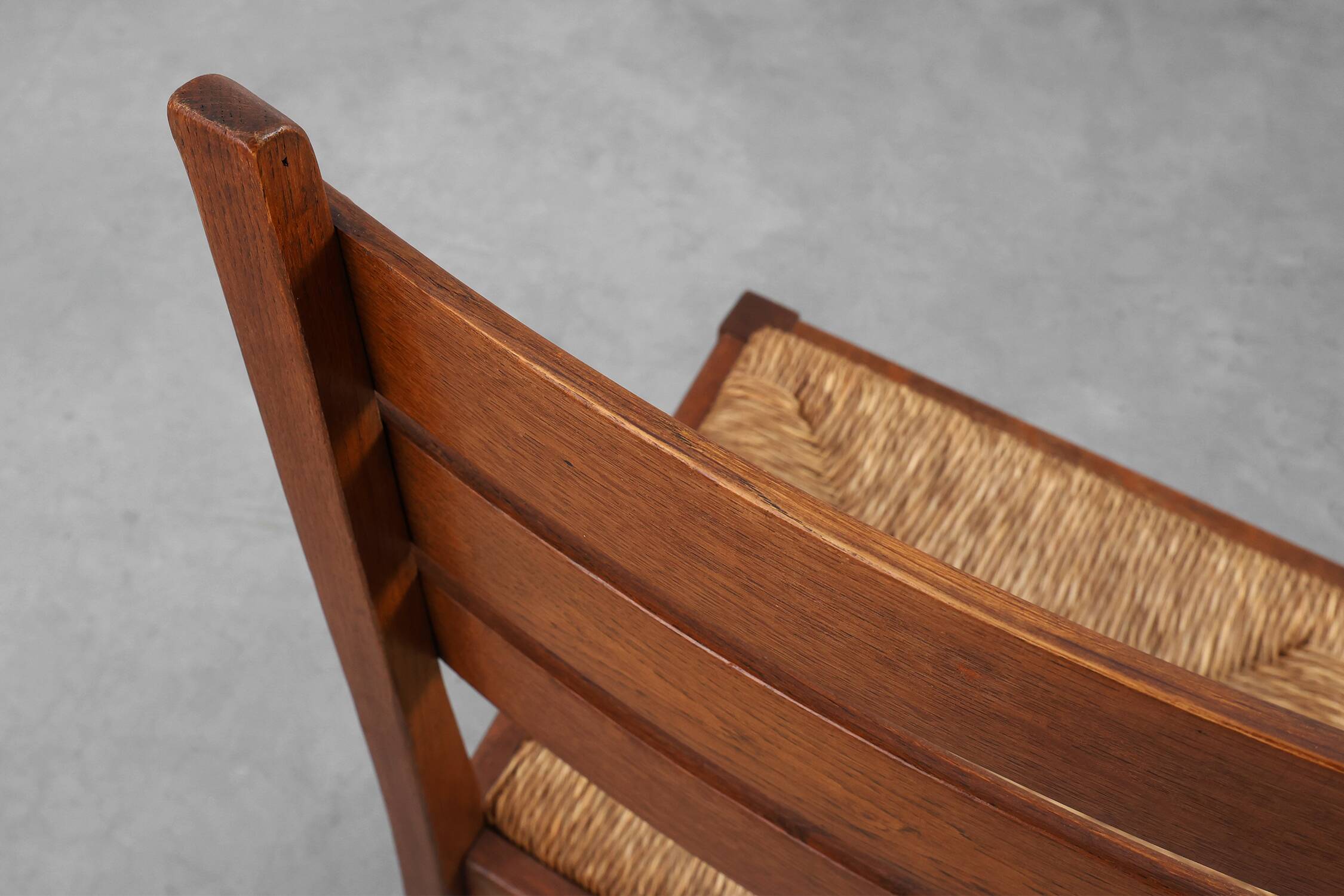 1960s Belgian Mid-Century Chair in Oak and Wicker, Brutalist Style