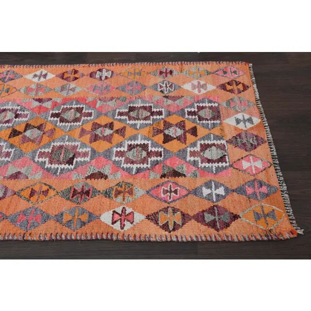 Vintage Turkish Oushak Handmade Wool Cotton Orange Runner Rug 98x282