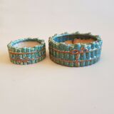 2 old ceramic cups slurry decoration bamboo tied up