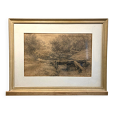 Corcuff, charcoal drawing of a bridge in Brittany signed early 20th century.
