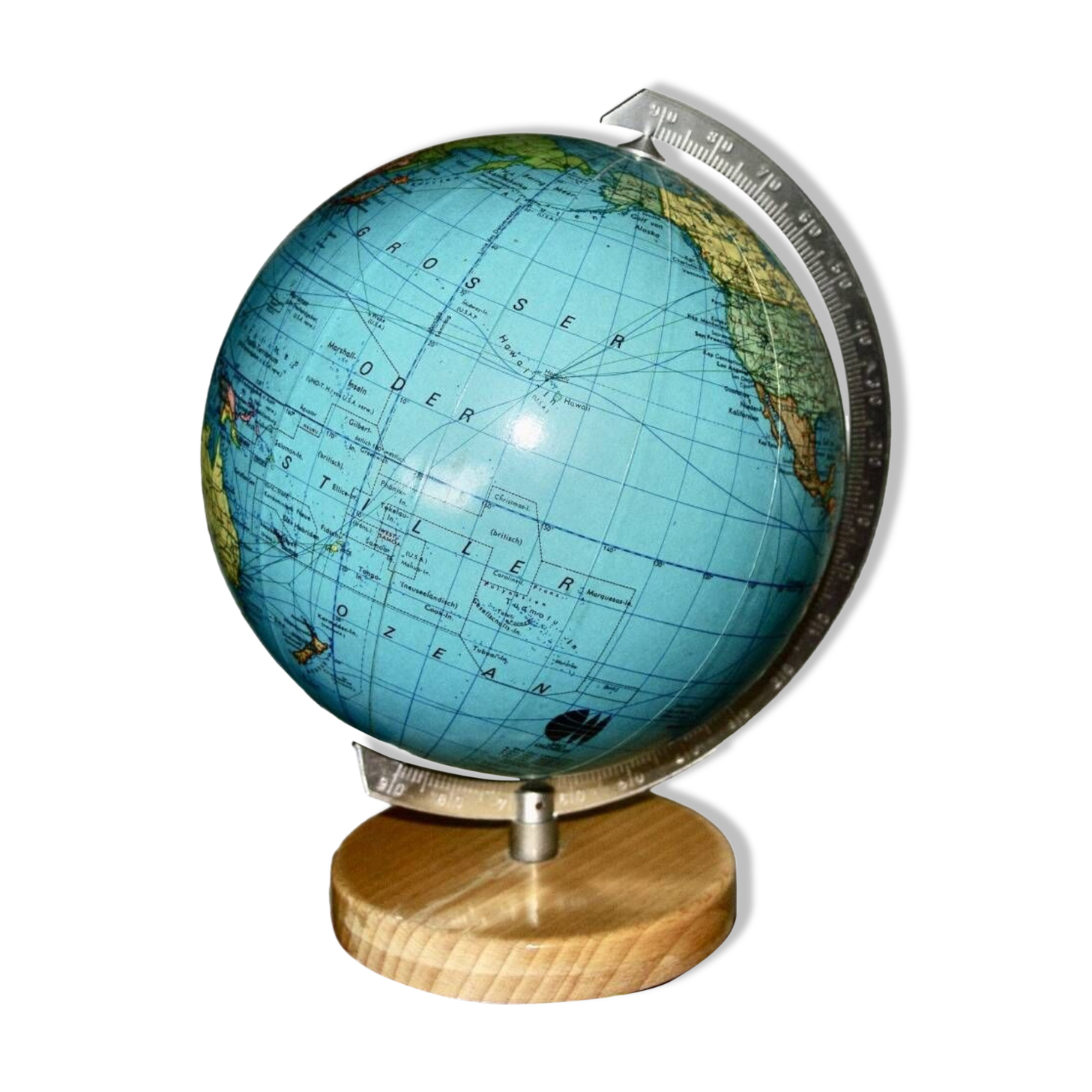 Vintage metal and wood terrestrial globe 1950