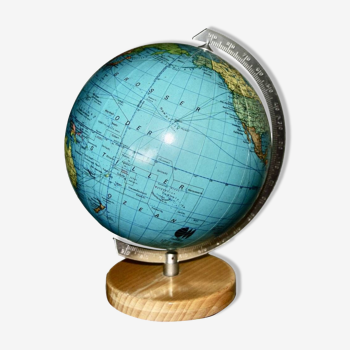 Vintage metal and wood terrestrial globe 1950