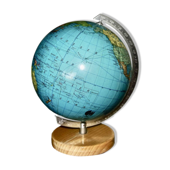 Globe terrestre vintage en métal et bois 1950