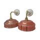 Pair of white ceramic wall lights with pink glass