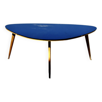 Table basse vintage en hêtreet opaline noir  de forme organique 1950