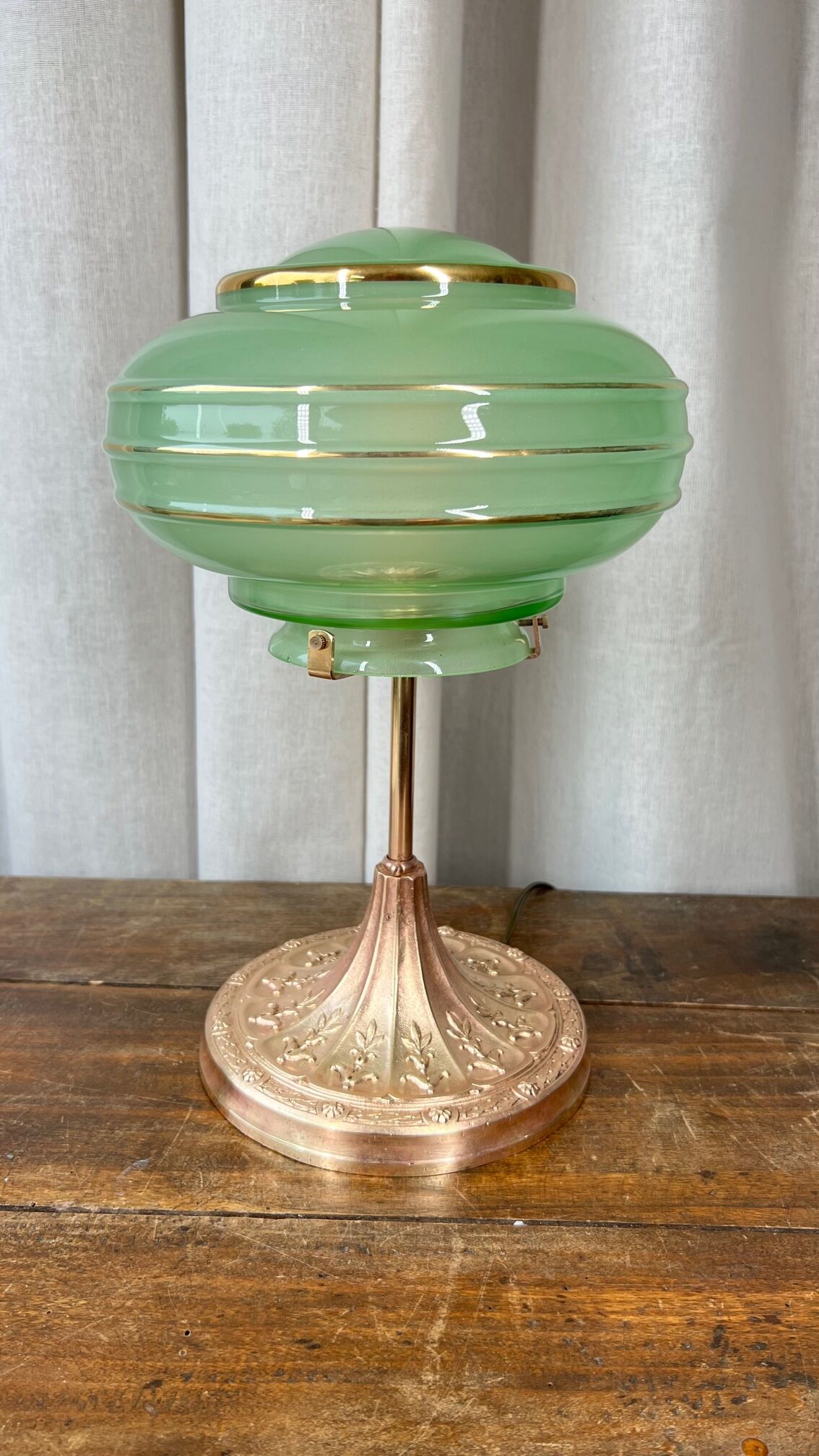 Art deco globe lamp and bronze foot