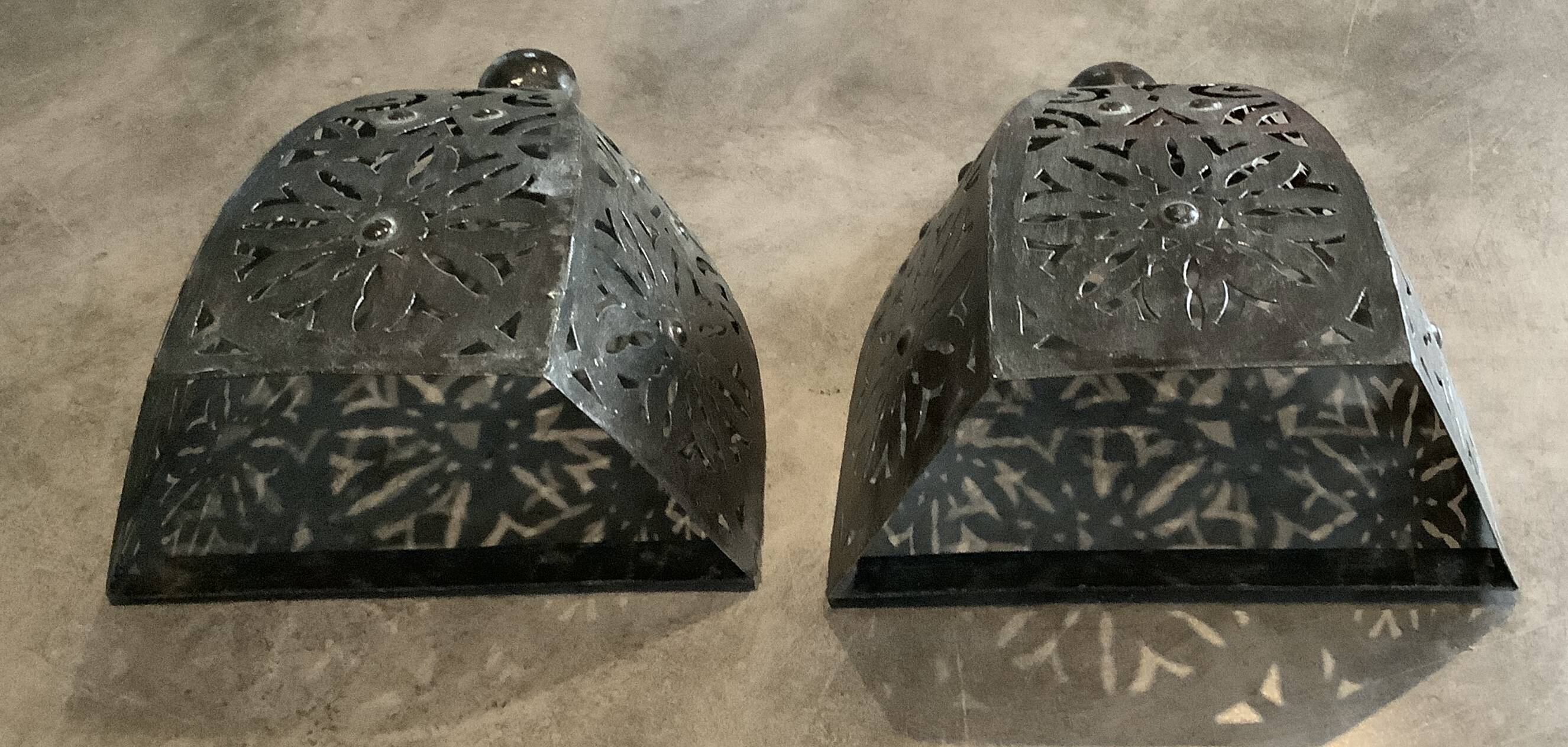 Pair of Wall Sconces in Iron with Cut-Out Patterns