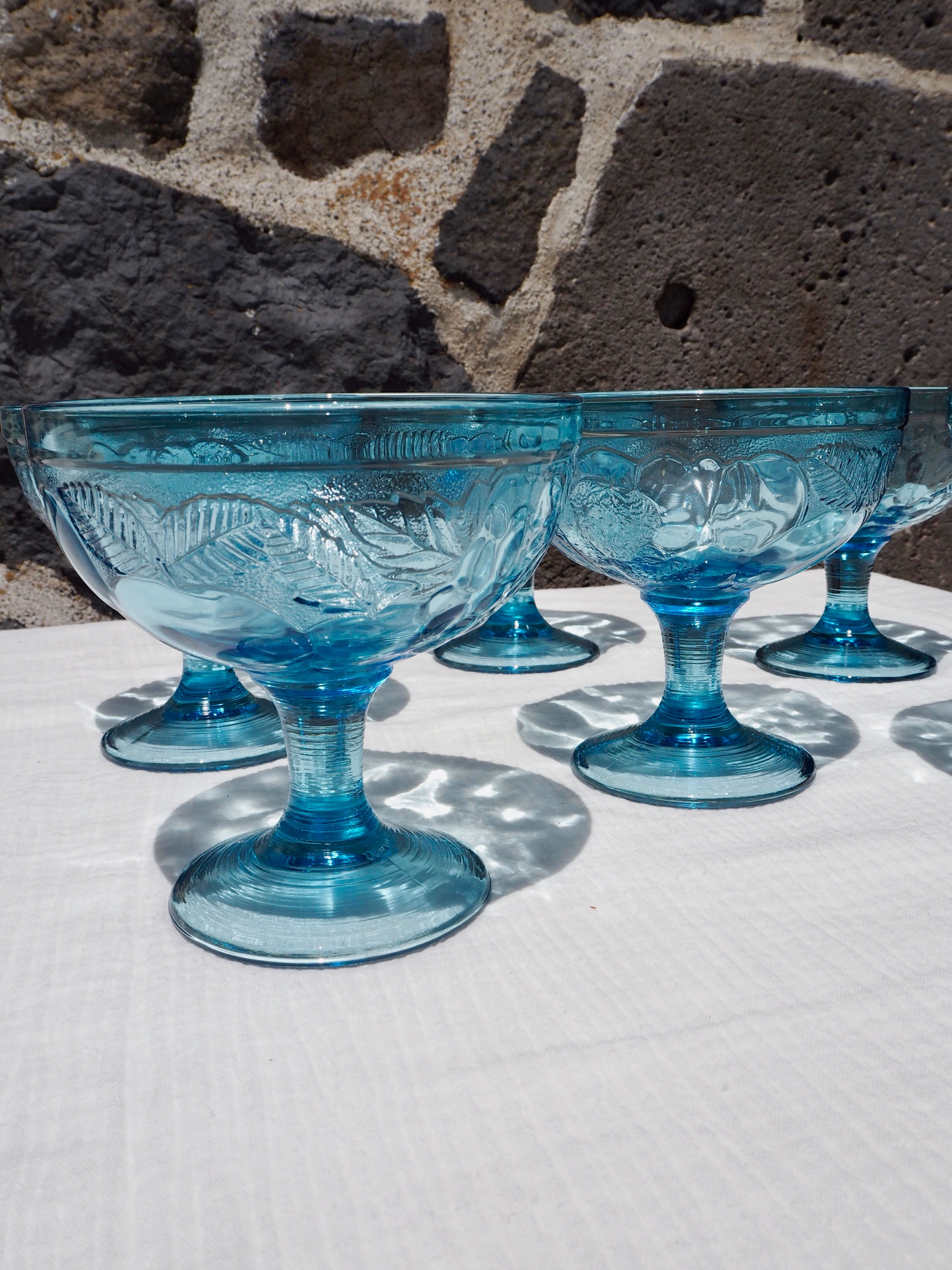Set de 6 coupes à glaces en verre bleu