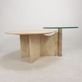 Italian travertine and glass coffee table, 1980