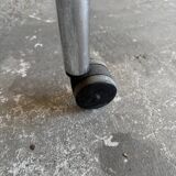 Vintage silver chrome-plated steel and glass two-tier serving trolley with wheels