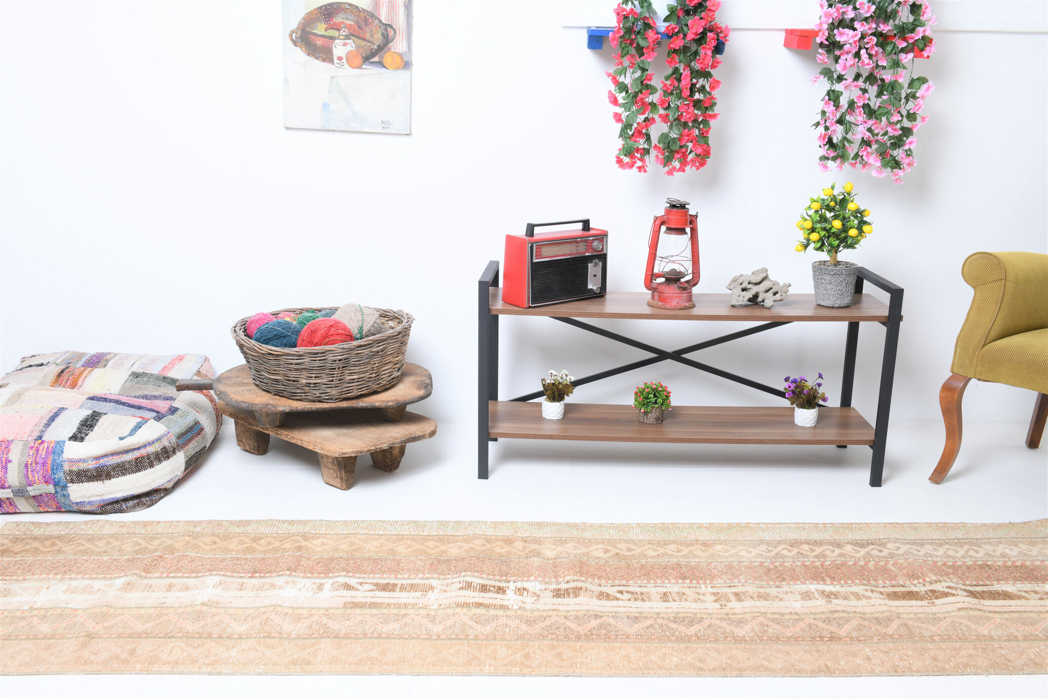 2x9 narrow vintage runner rug, 282x70cm