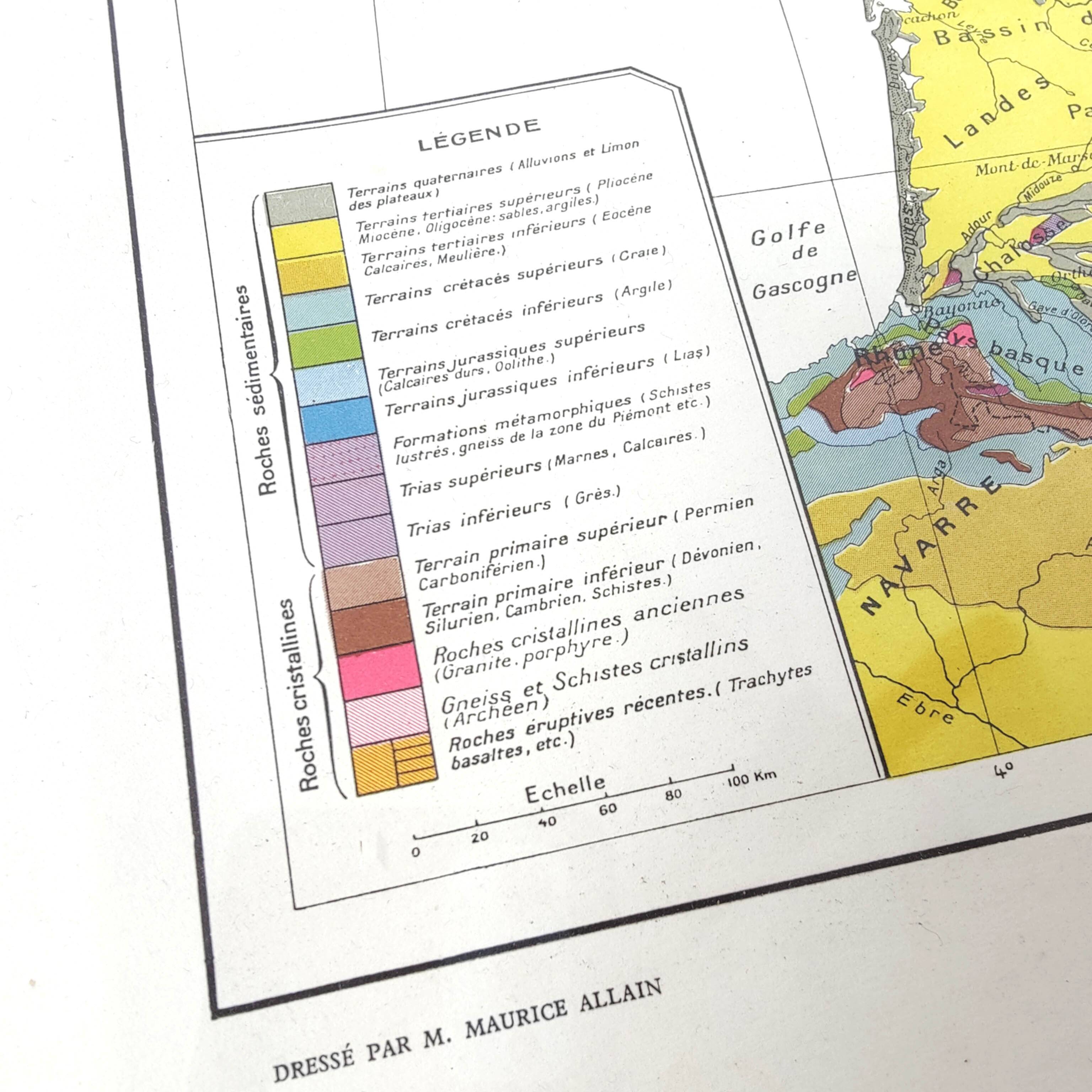 Old map of France from 1950 43x43cm
