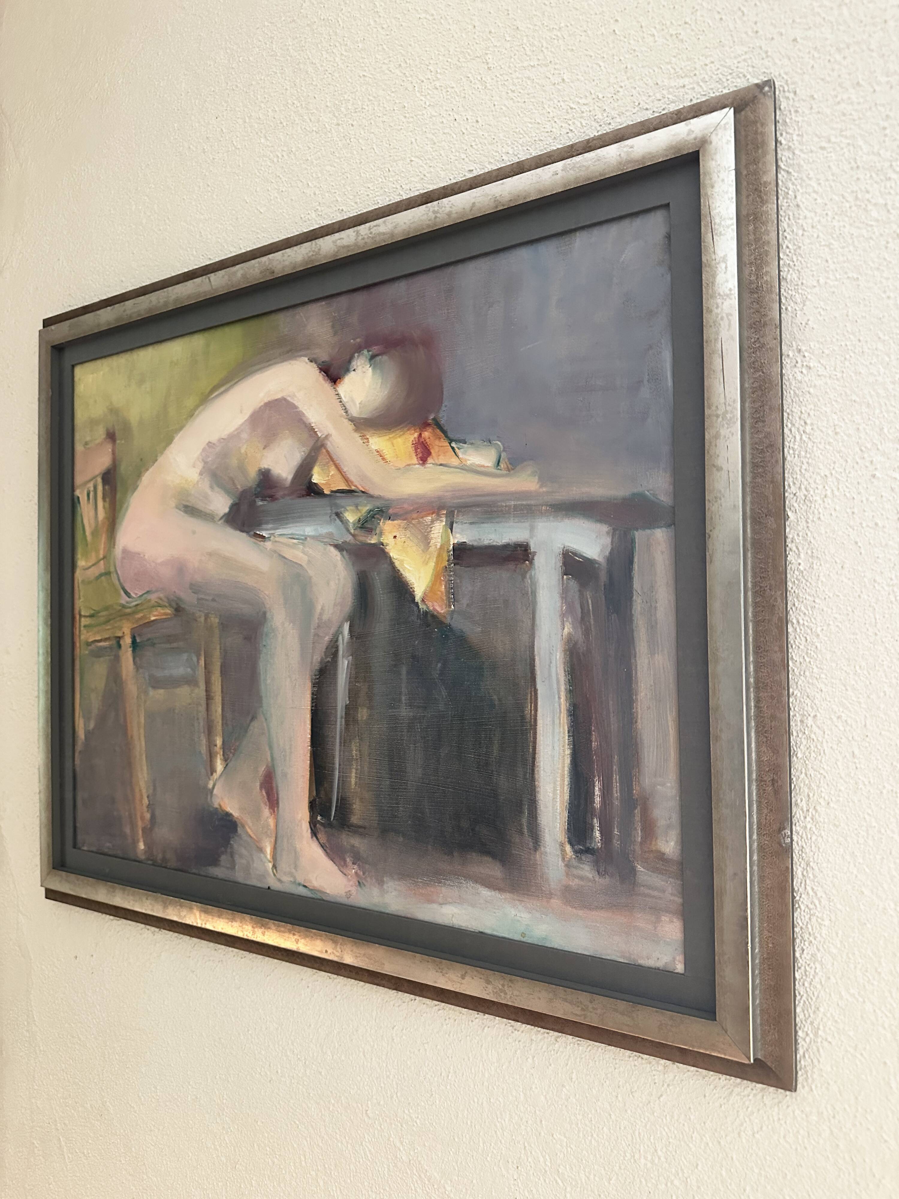 Original French figurative painting from the 70s signed Marais