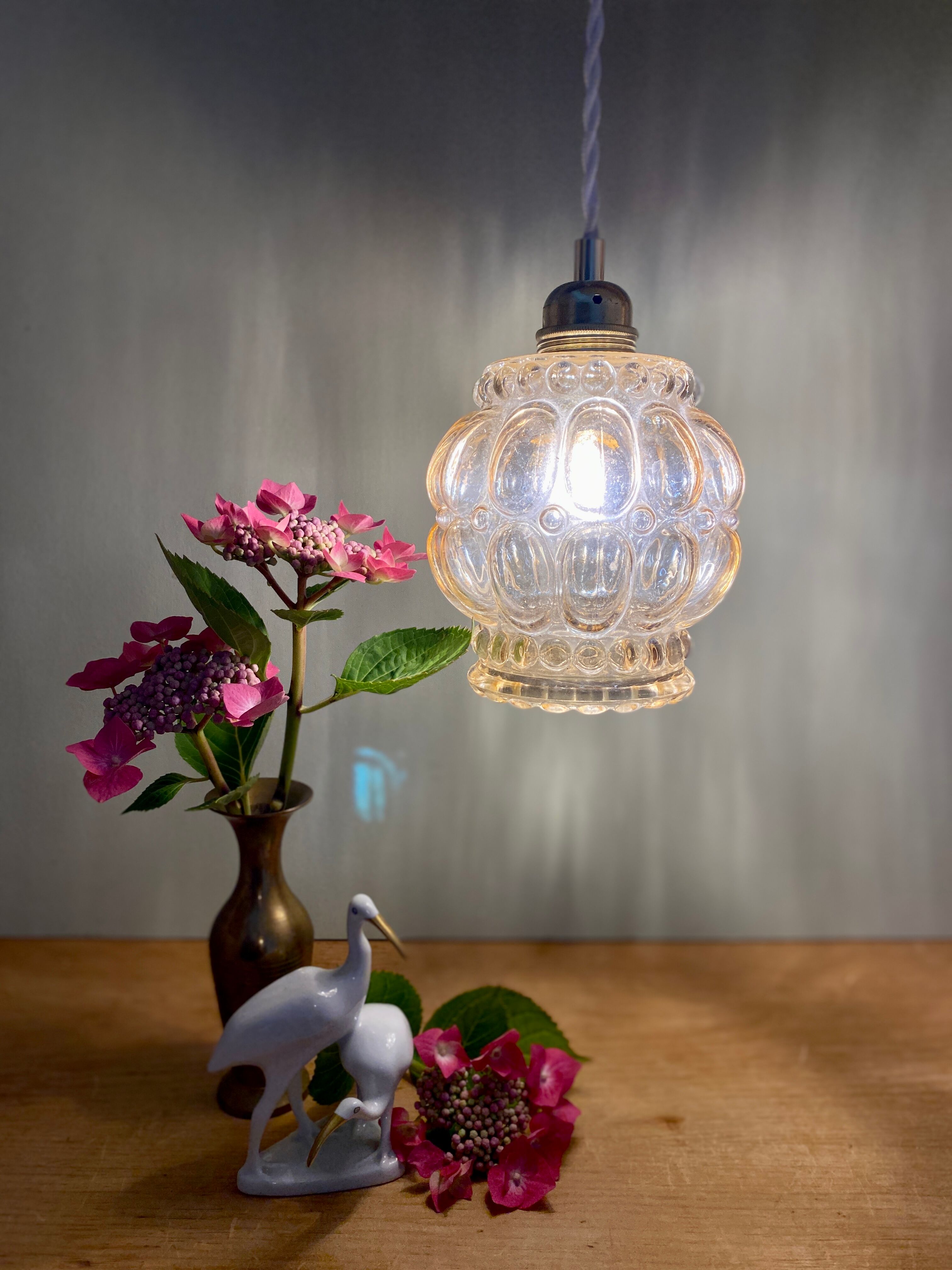 Vintage amber glass globe pendant lamp