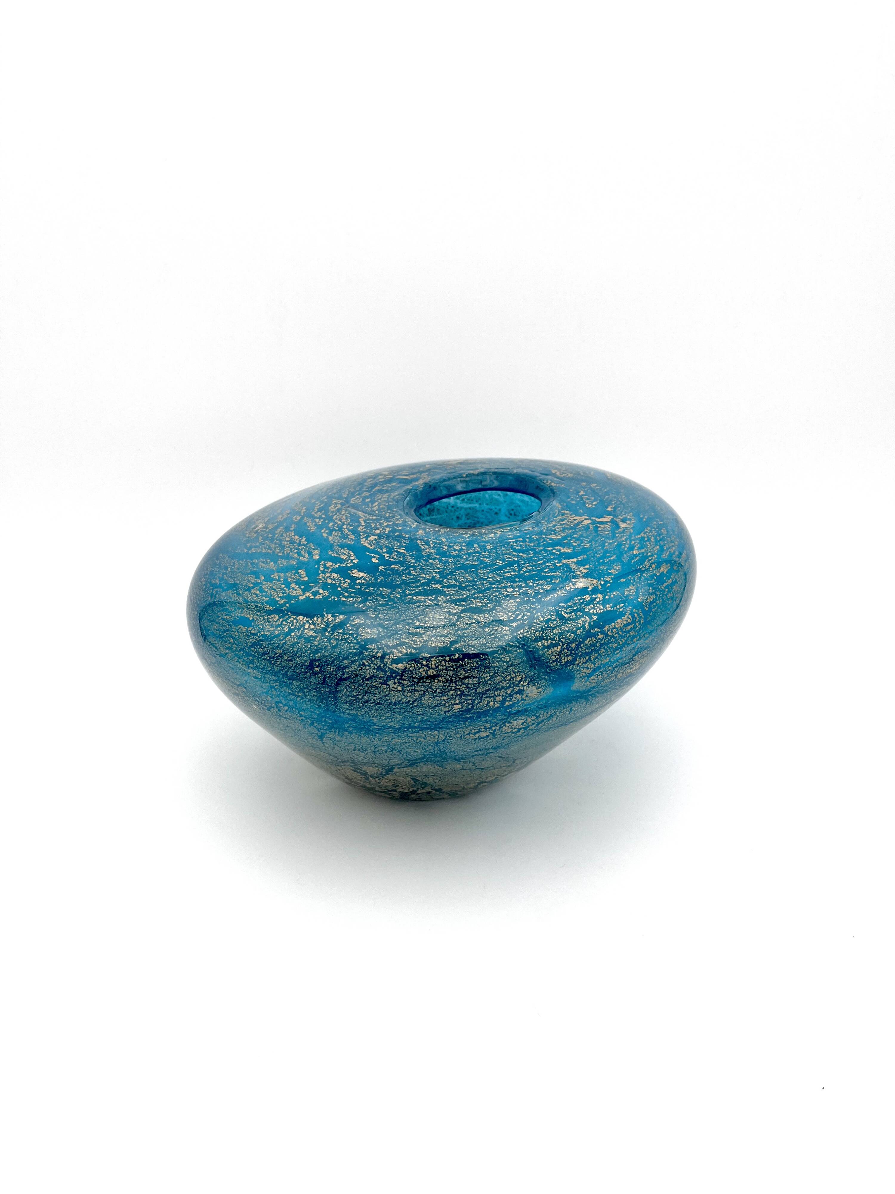 Masterpiece Murano: Lagoon Blue & 24K Gold Pebble Vase