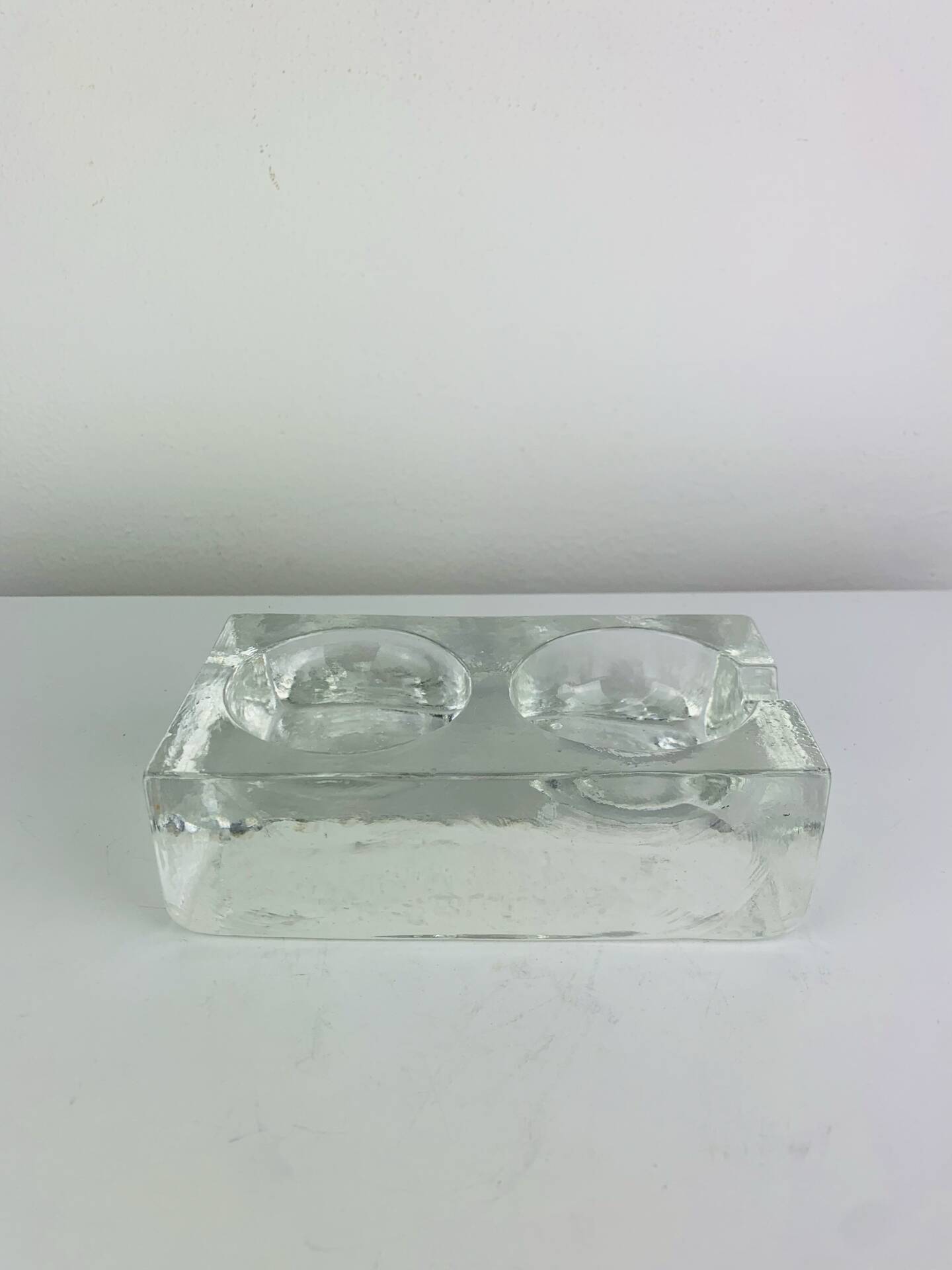 Vintage moulded glass "ice cube" catchall or ashtray