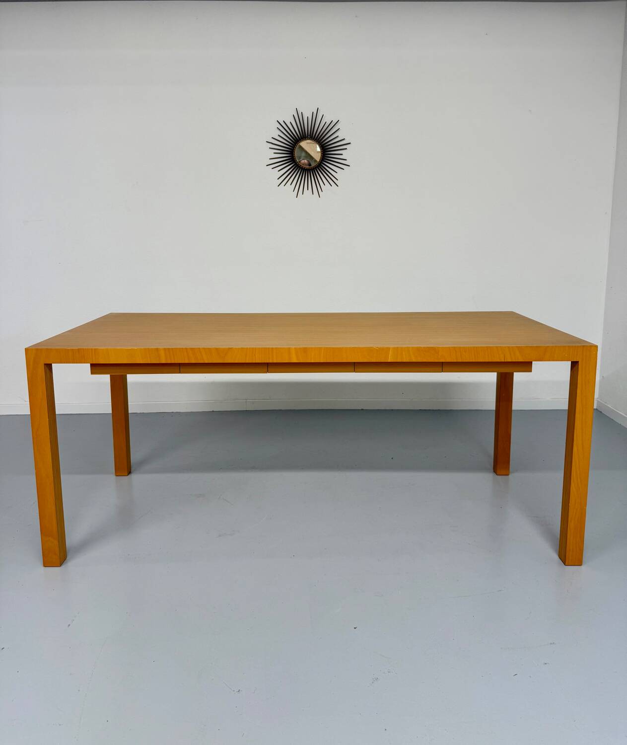 Post-modern striped wood table with drawers, design 80.