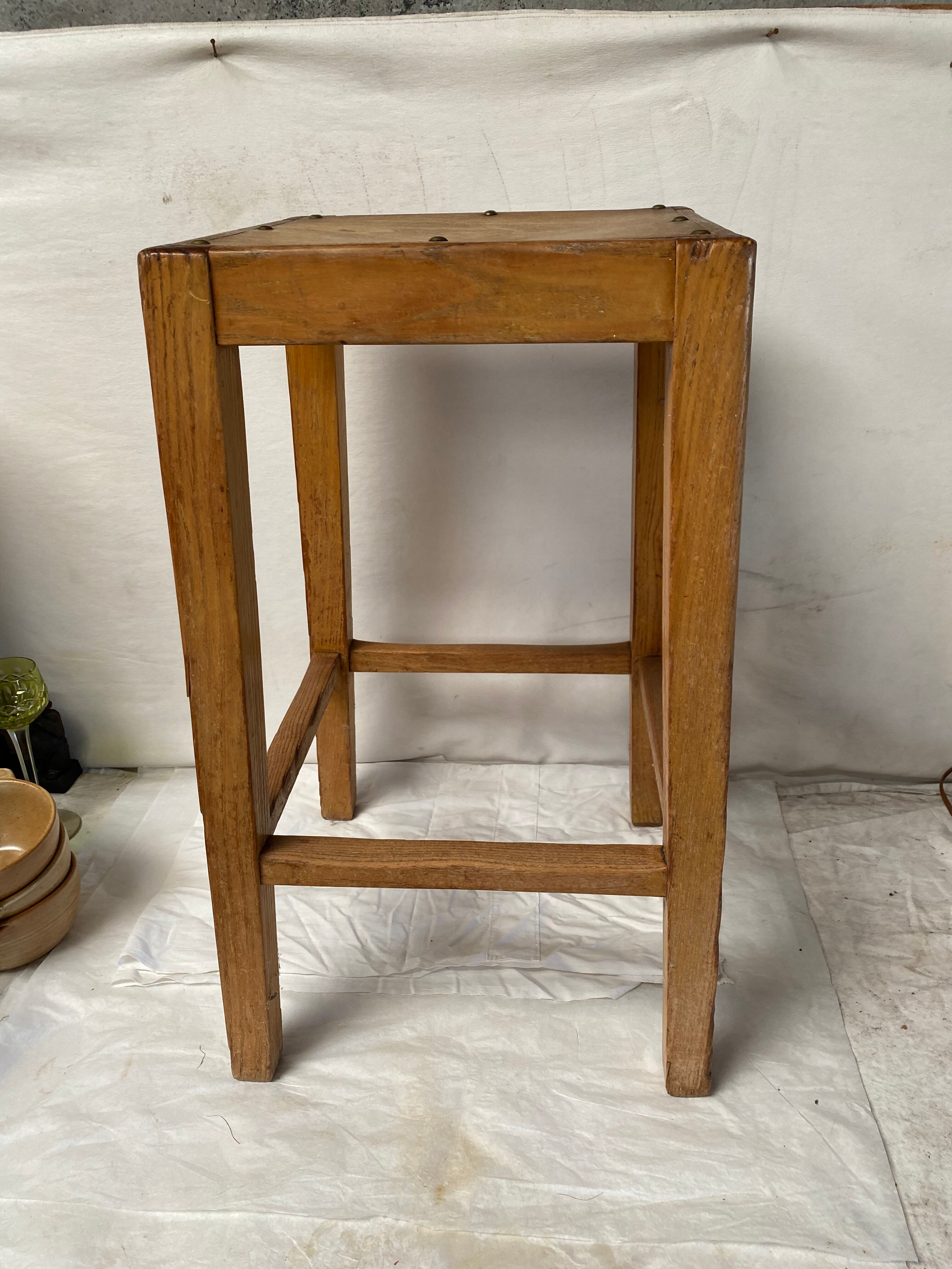 Studded oak farmhouse stool