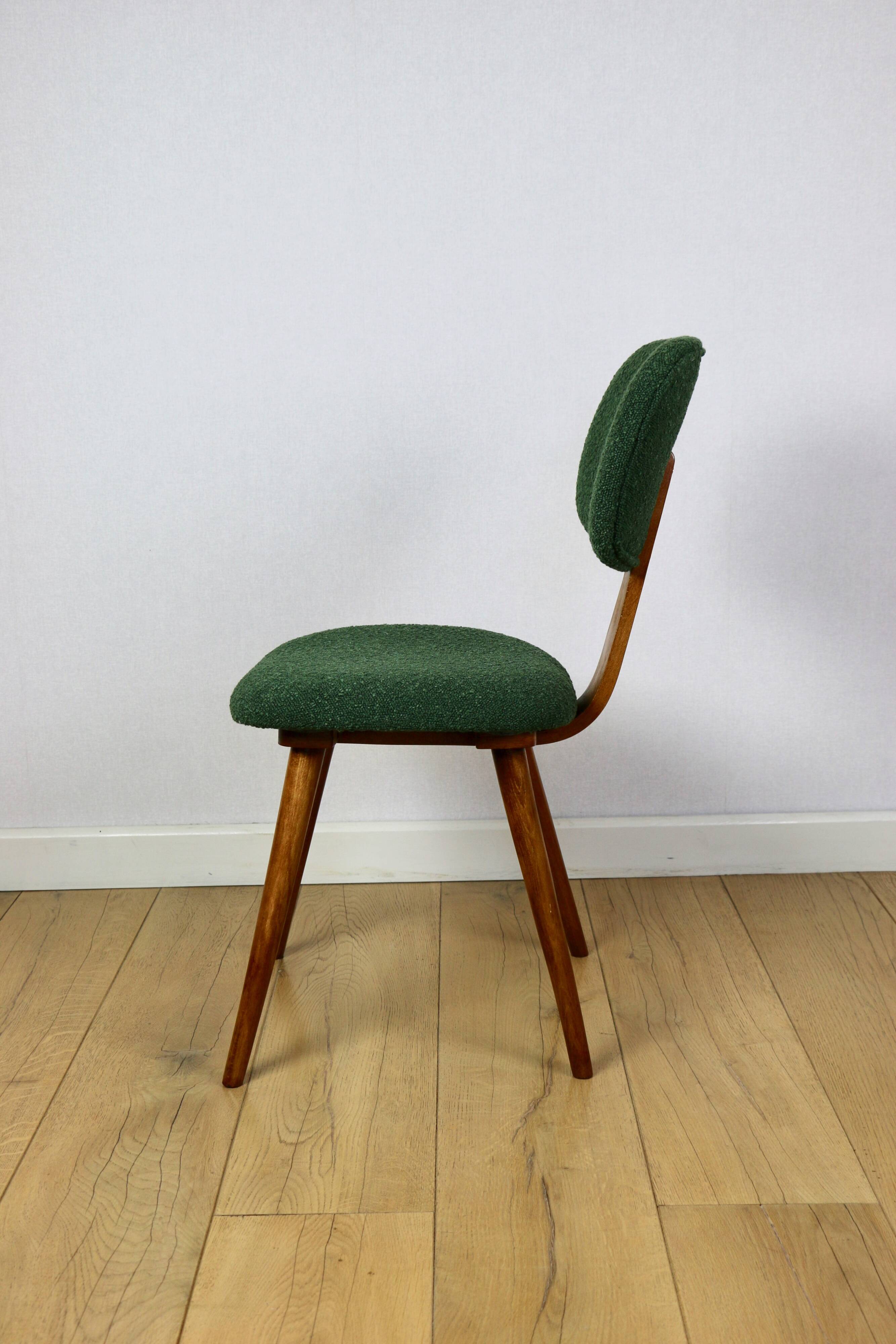 Vintage chair with green boucle backrest like Skoczek - set of 2 chairs