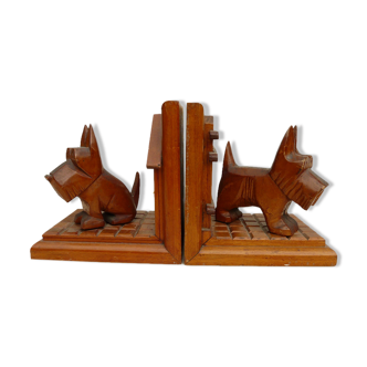 pair of wooden book greenhouses carved dog scottish Irish Scottish terrier