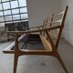 Banquette velours et bois clair, scandinave vers 1960/70