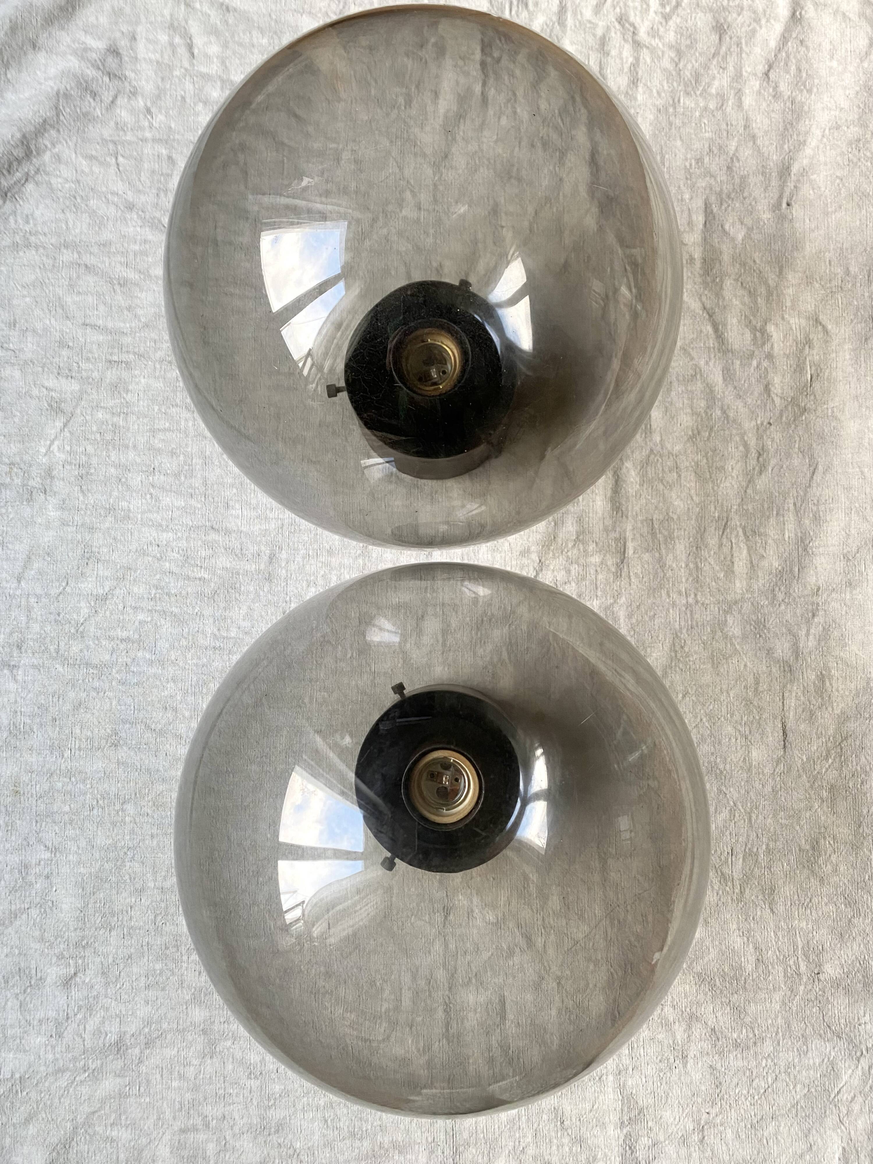Plafonniers vintage globes en verre fumé